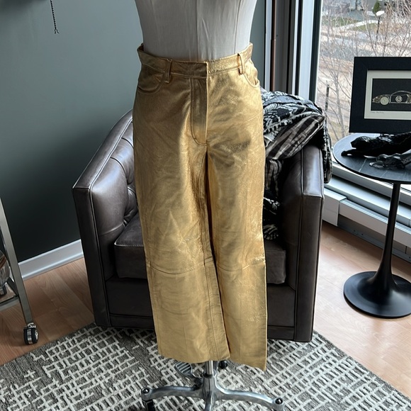 Sandro Orne Gold Metallic Cropped Leather Pants Size 36 FR / 4 US - Picture 2 of 15